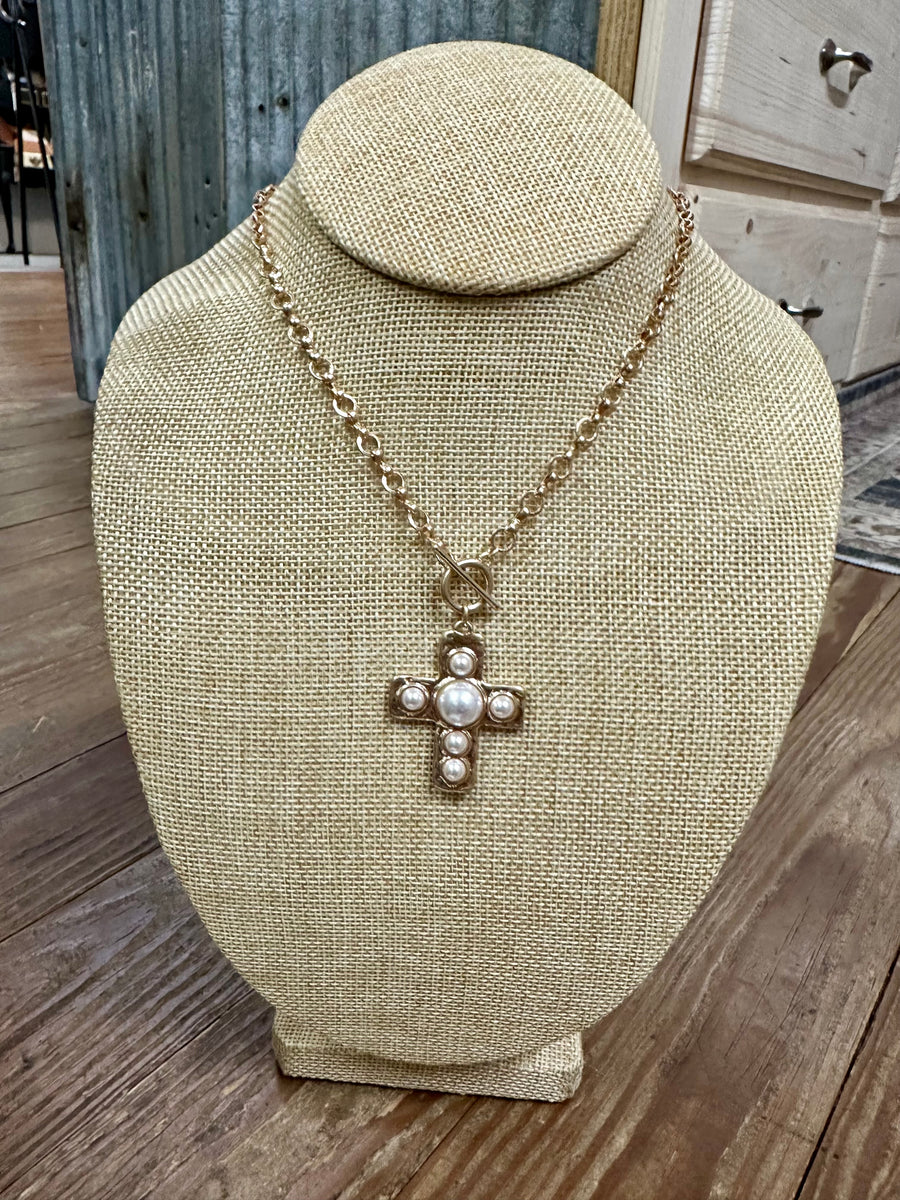 Pearl Studded Cross Necklace