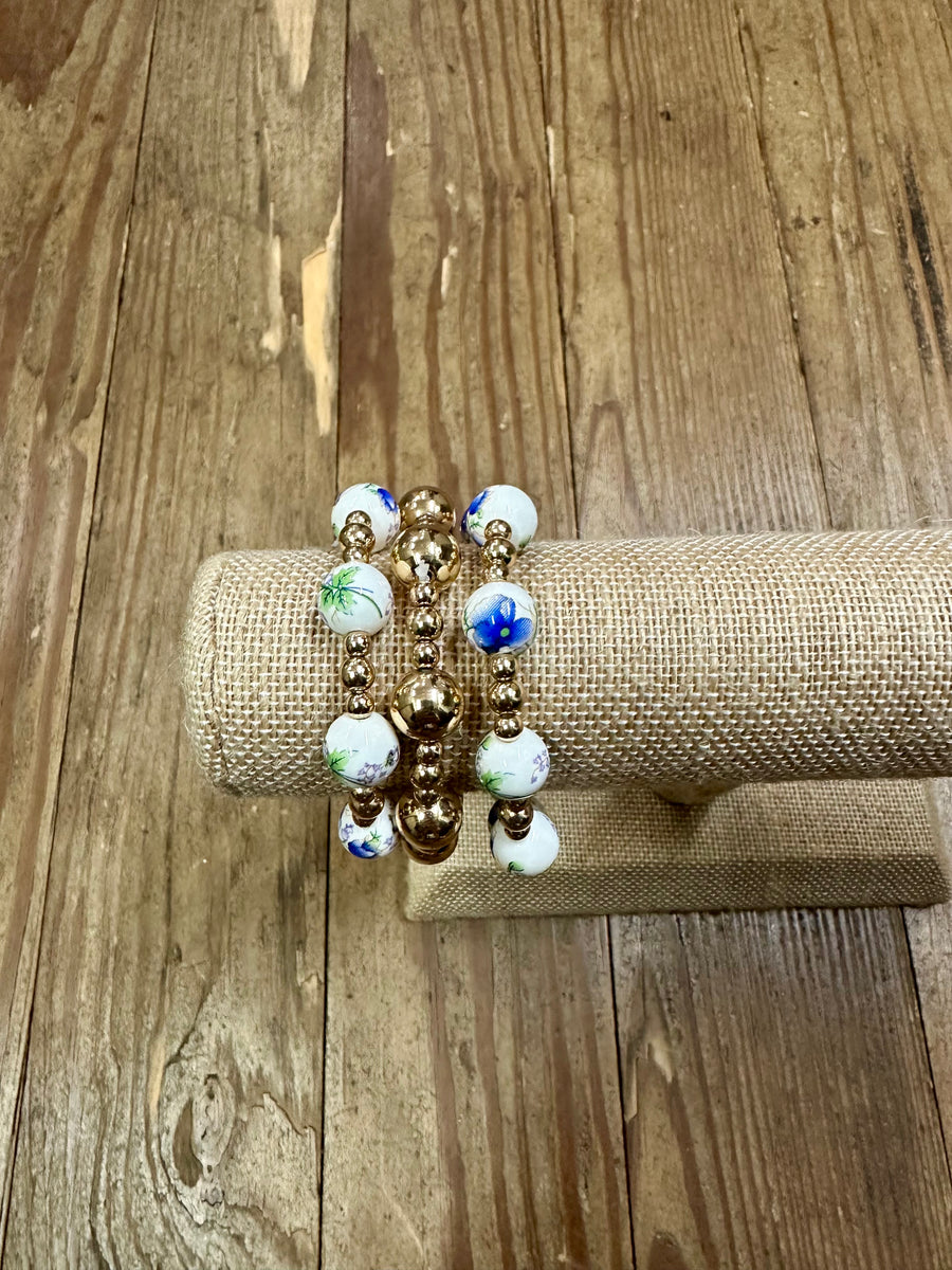 Blue Floral Beaded Bracelets
