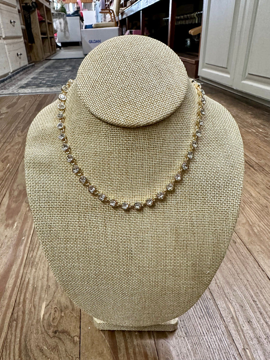 Rhinestone Oval Gold Necklace