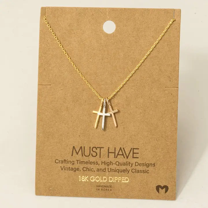 Gold Dipped Triple Cross Necklace