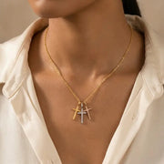 Gold Dipped Triple Cross Necklace