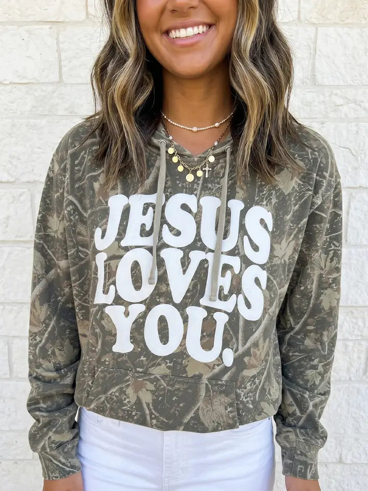 Camo Jesus Loves You Hoodie