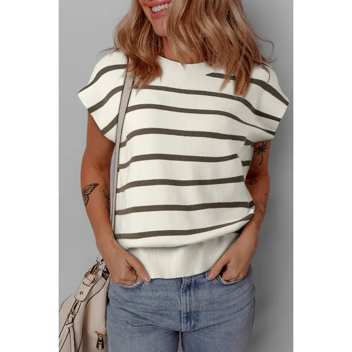 Striped Short Sleeve Sweater