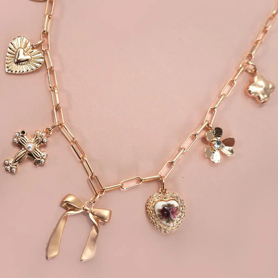 Floral Bow Charm Necklace