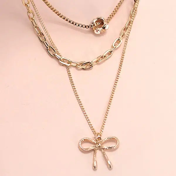 Pearl Bow Charm Necklace