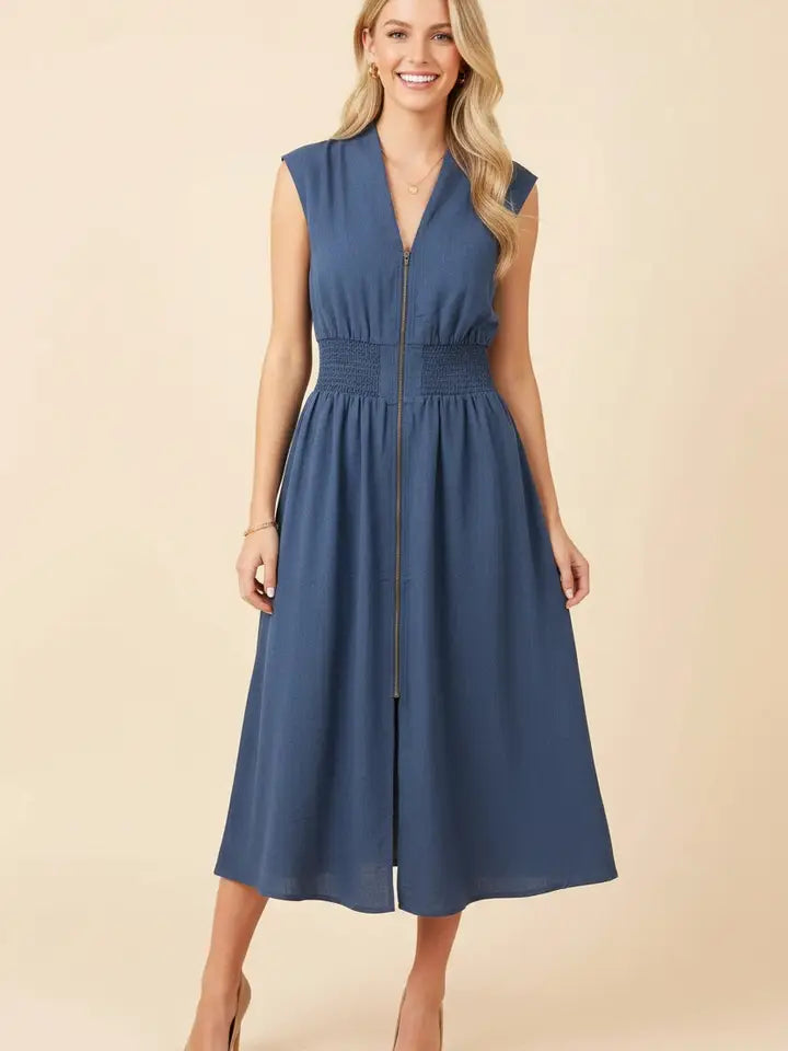 Zipped Navy Dress