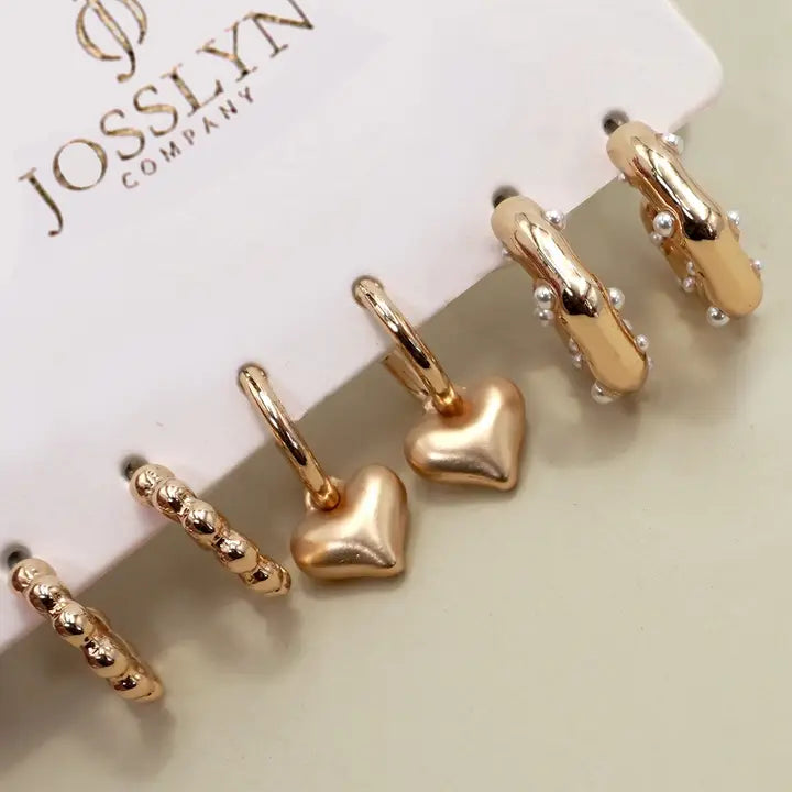 Heart Drop Pearl Trio Earrings