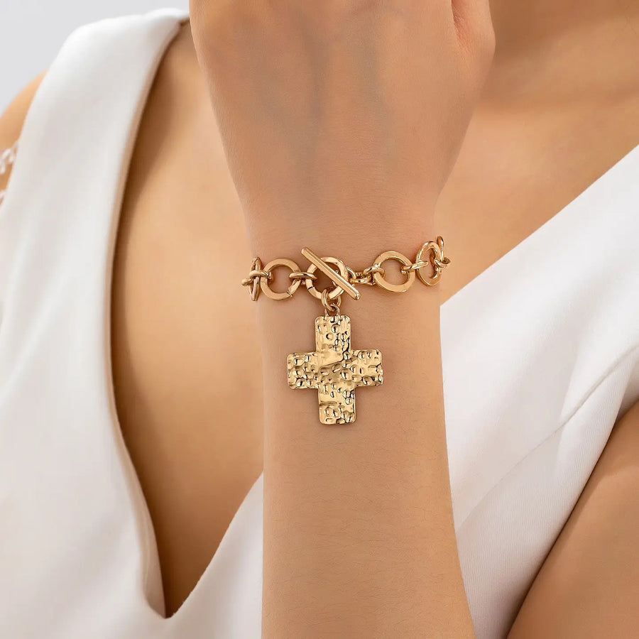 Hammered Cross Bracelet