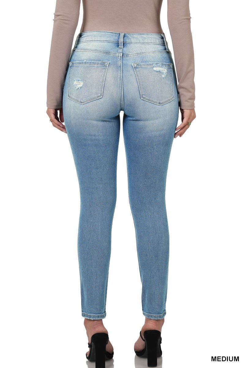 ZENANA DISTRESSED SKINNY DENIM PANTS