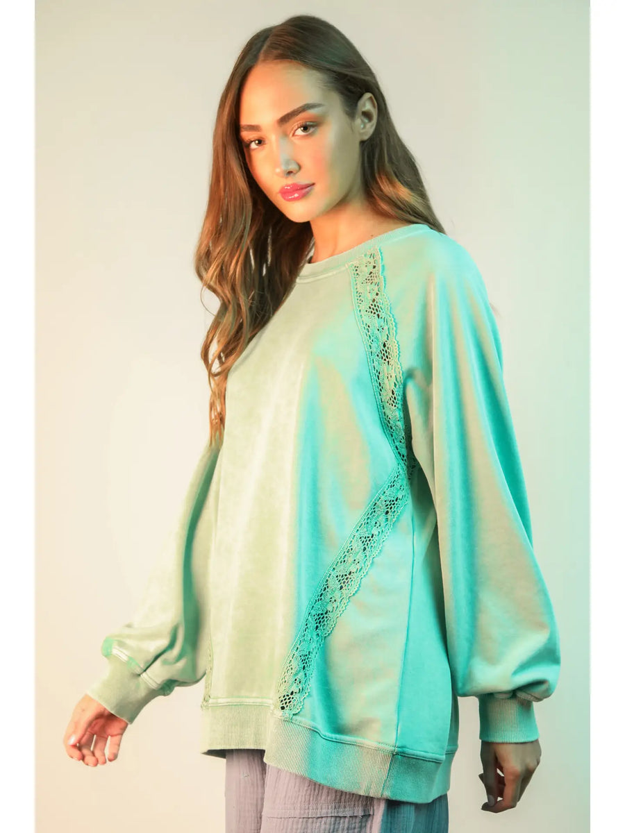 Lace Trim Mint Top