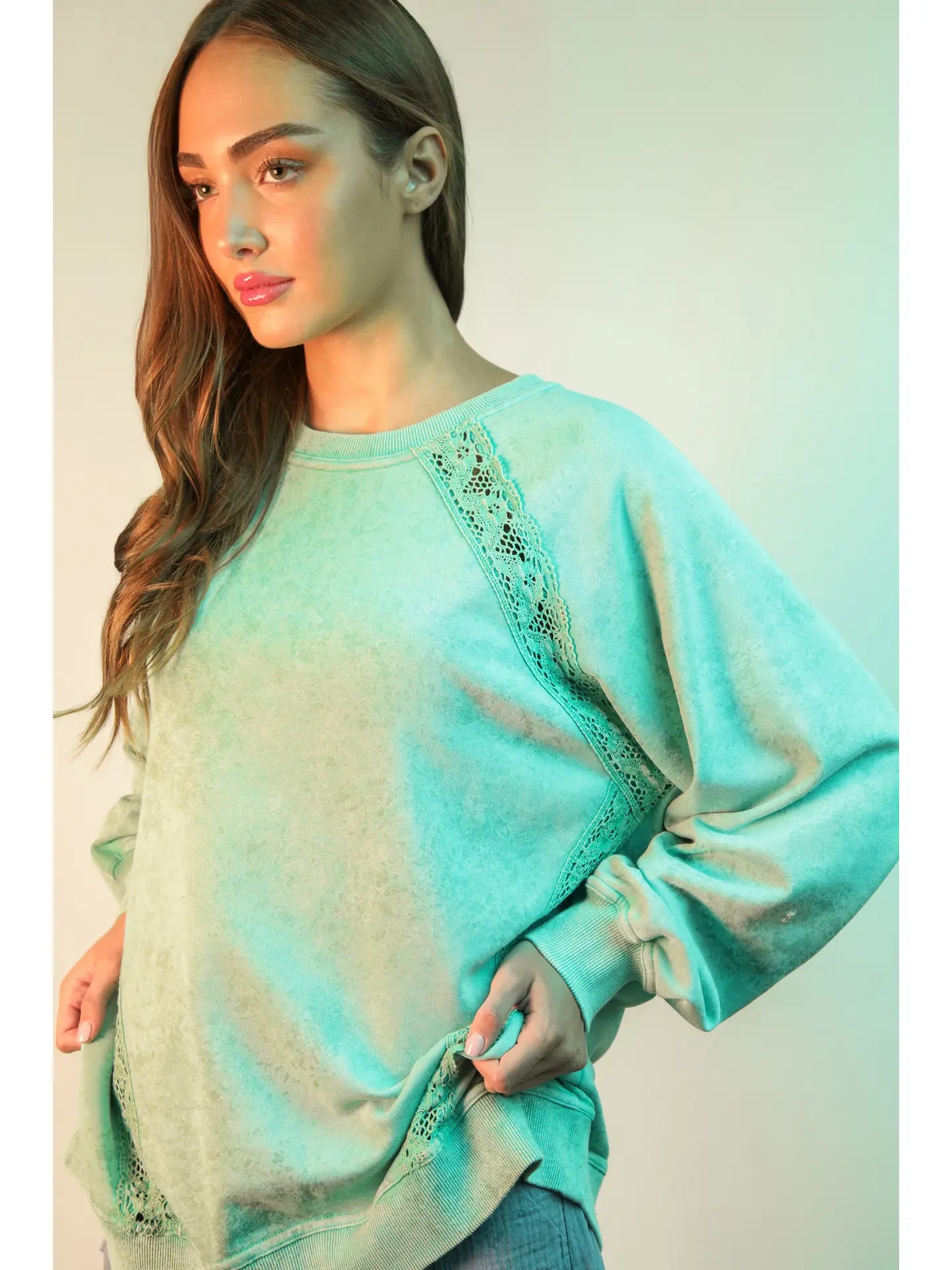 Lace Trim Mint Top