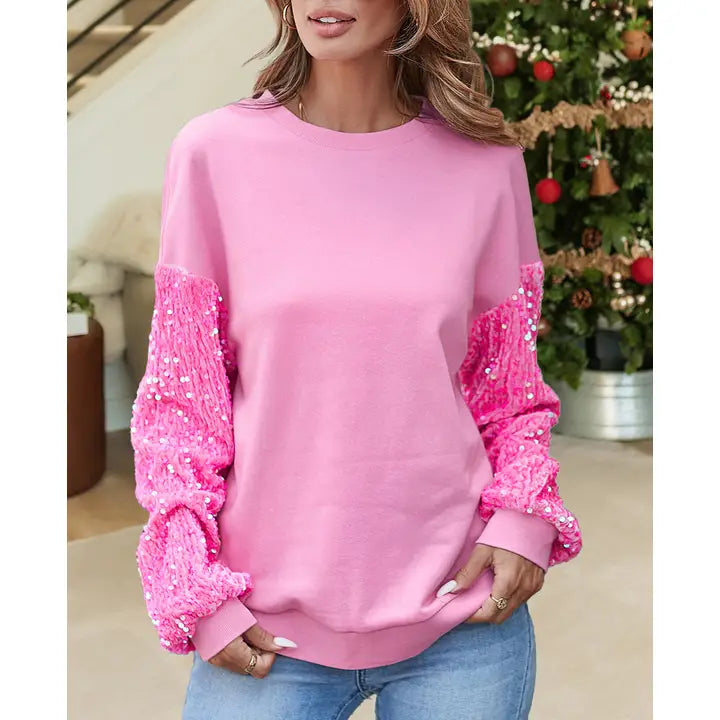 Pink Sequin Sleeve Sweatshirt